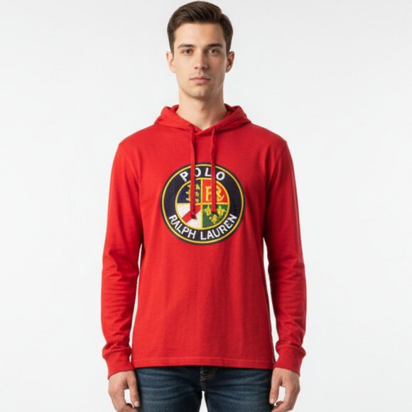 Ralph Lauren Polo Red Logo Print Long Sleeve Hoody Sweatshirt Top L - Picture 1 of 6
